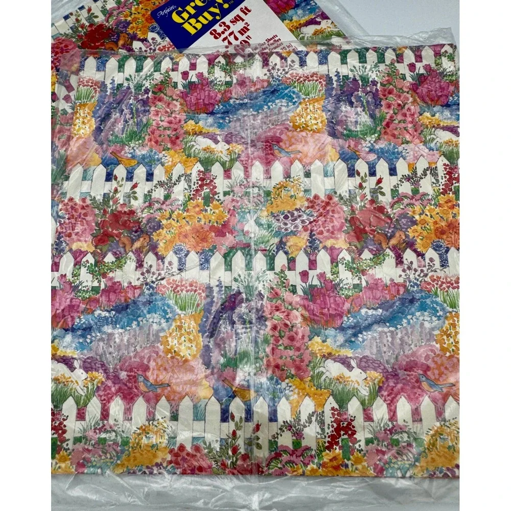 Vintage Artfaire Floral Garden Gift Wrap 2 Pk Sealed Picket Fence Craft Paper
